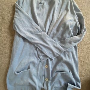 Pale blue J Jill cardigan with matching crewneck